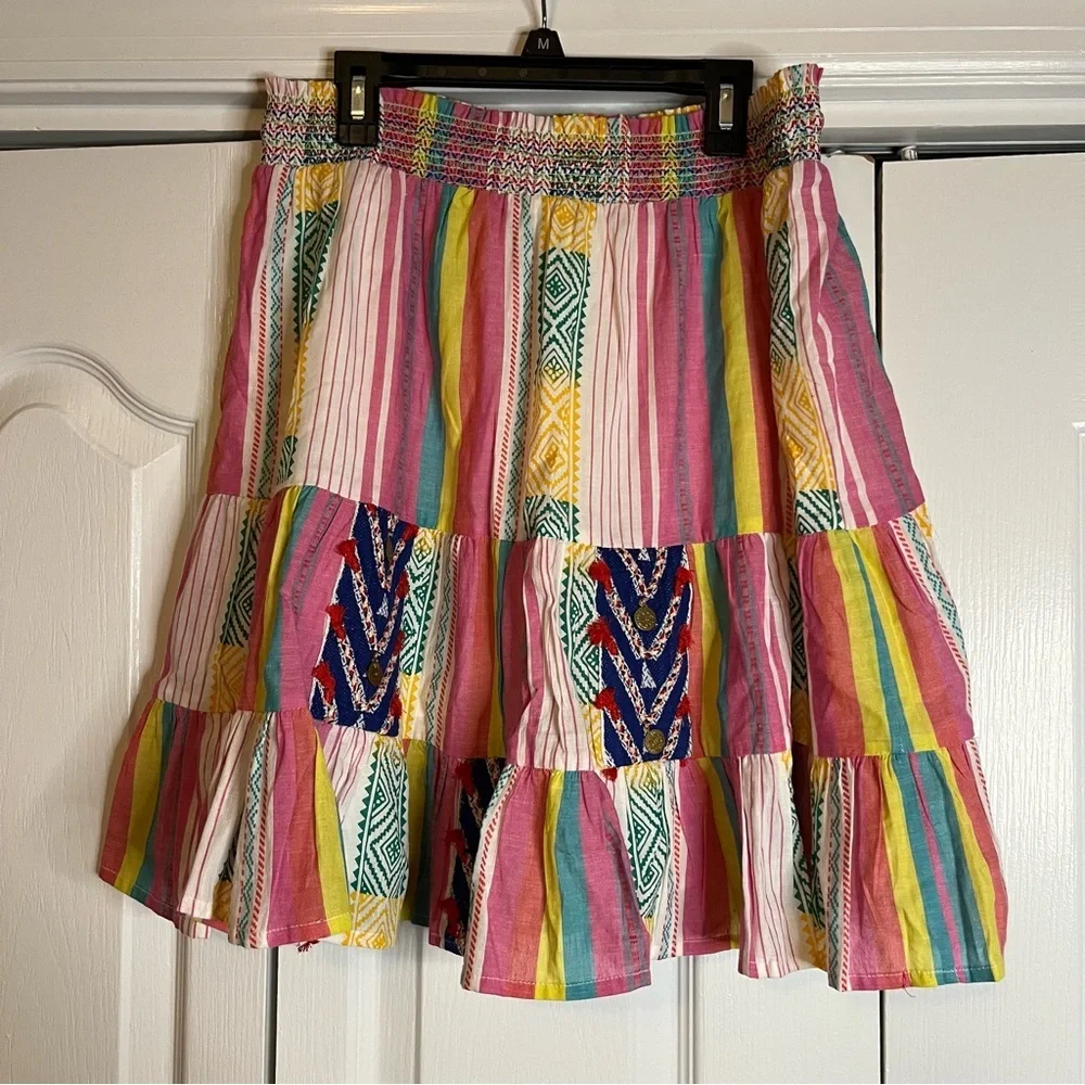 ANTHROPOLOGIE VERB Pallavi Singhee Mini SKIRT BOHO Sz M Boho Peasant Patchwork - Picture 5 of 6